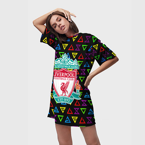 Женская длинная футболка Liverpool pattern neon / 3D-принт – фото 3