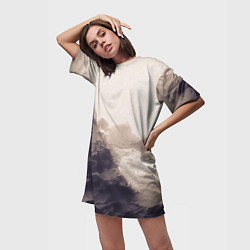 Футболка женская длинная Сепия абстрактная горная река, цвет: 3D-принт — фото 2