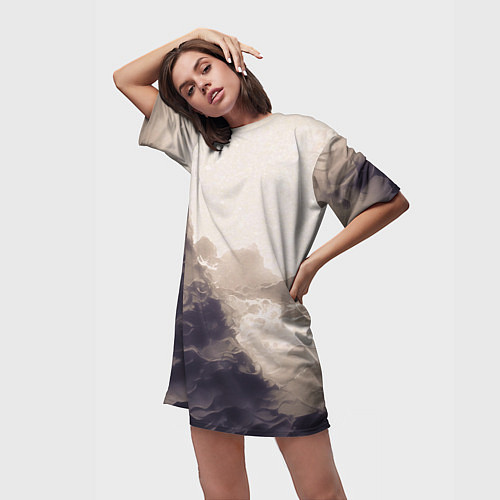 Женская длинная футболка Сепия абстрактная горная река / 3D-принт – фото 3