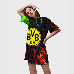 Футболка женская длинная Borussia flame toxic, цвет: 3D-принт — фото 2