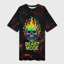 Футболка женская длинная Beast mode череп, цвет: 3D-принт