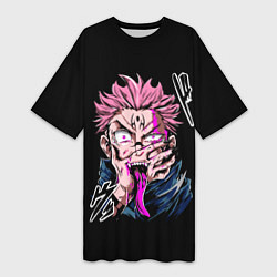 Футболка женская длинная Итадори с Сукуна на руке, цвет: 3D-принт