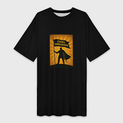 Футболка женская длинная Симъ победиши желто-черный орнамент, цвет: 3D-принт