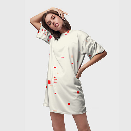 Женская длинная футболка Color white red shapes / 3D-принт – фото 3