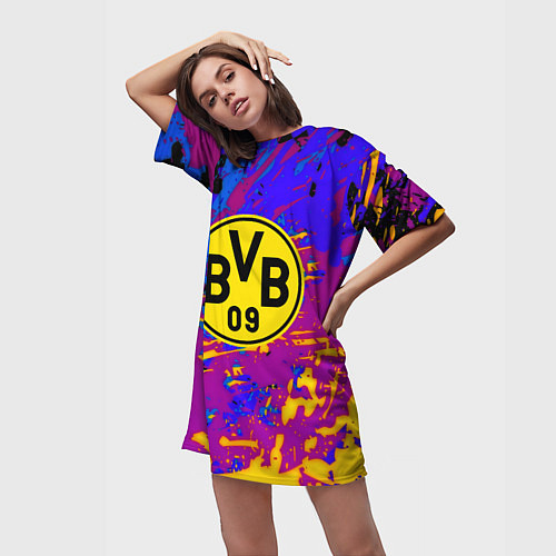 Женская длинная футболка Borussia абстрактные краски / 3D-принт – фото 3