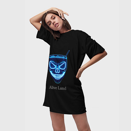 Женская длинная футболка Neon skull cocktail / 3D-принт – фото 3