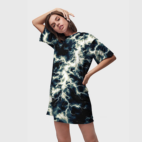 Женская длинная футболка Чёрно-синий разряд абстракция / 3D-принт – фото 3