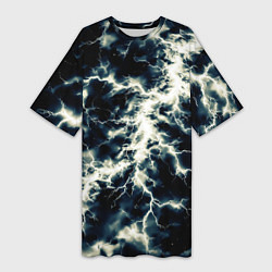 Футболка женская длинная Чёрно-синий разряд абстракция, цвет: 3D-принт
