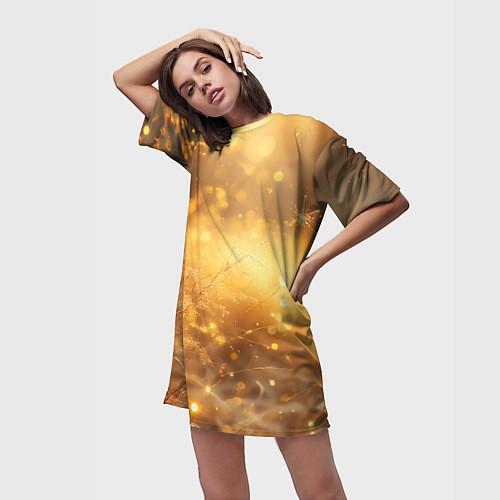 Женская длинная футболка Золотые лучи солнца на рассвете / 3D-принт – фото 3