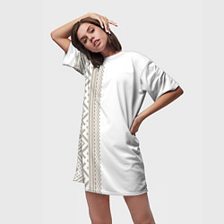 Футболка женская длинная Узоры славянские в бежевом цвете, цвет: 3D-принт — фото 2