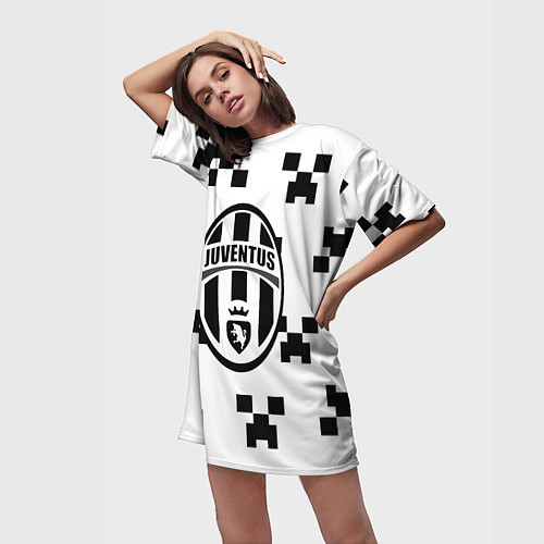 Женская длинная футболка Juventus x minecraft pattern / 3D-принт – фото 3