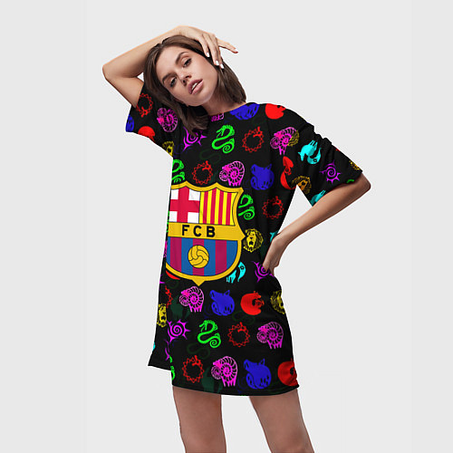 Женская длинная футболка Barcelona neon games logo / 3D-принт – фото 3