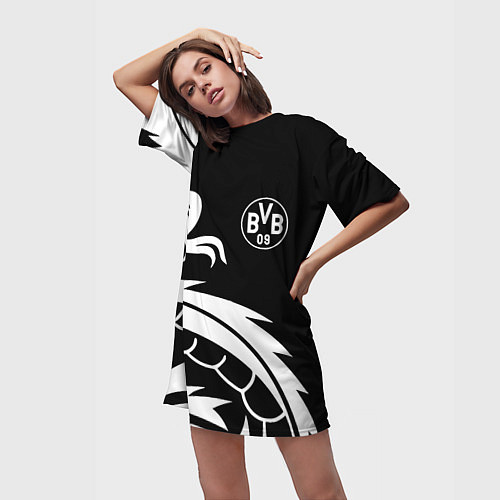 Женская длинная футболка Borussia дракон белый / 3D-принт – фото 3