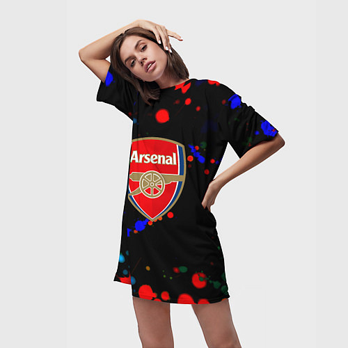 Женская длинная футболка Arsenal неоновые брызги красок / 3D-принт – фото 3