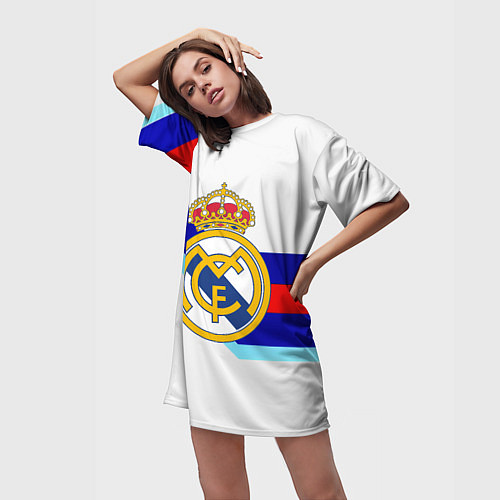Женская длинная футболка Real Madrid текстура полосы / 3D-принт – фото 3