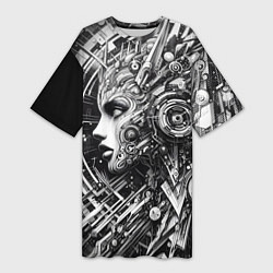 Женская длинная футболка Cyber girl - ai art fantasy graffiti