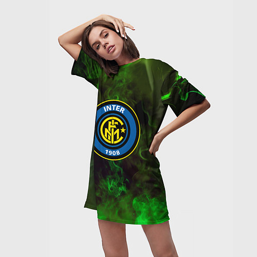 Женская длинная футболка Интер кислотный огонь / 3D-принт – фото 3