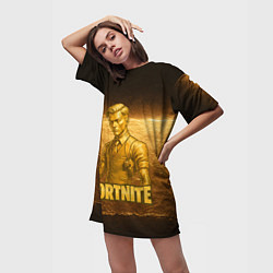 Футболка женская длинная Fortnite золотой Мидас, цвет: 3D-принт — фото 2