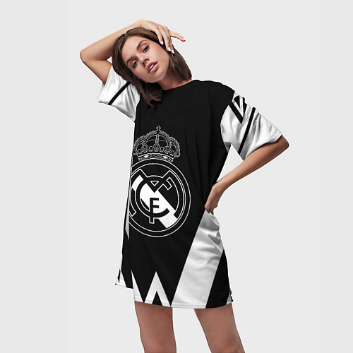 Женская длинная футболка Real Madrid геометрия спорт / 3D-принт – фото 3