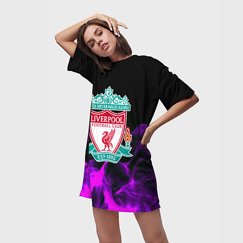 Женская длинная футболка Liverpool неоновый огонь / 3D-принт – фото 3