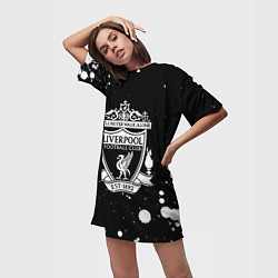 Футболка женская длинная Liverpool белые текстура краски, цвет: 3D-принт — фото 2