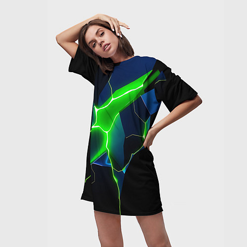 Женская длинная футболка Neon green glow / 3D-принт – фото 3