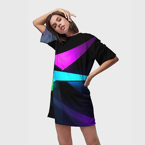 Женская длинная футболка Neon colored geometric / 3D-принт – фото 3