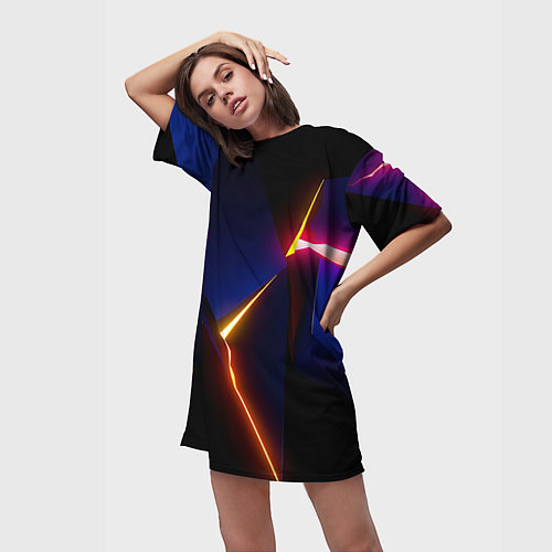 Женская длинная футболка Neon colored geometric / 3D-принт – фото 3