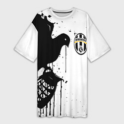 Футболка женская длинная Ювентус черная птица краски, цвет: 3D-принт
