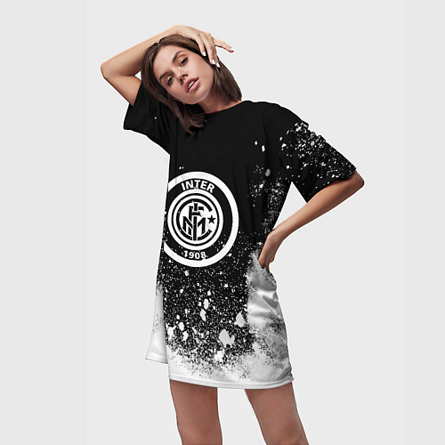 Женская длинная футболка Inter белый всплеск краско / 3D-принт – фото 3