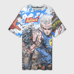 Футболка женская длинная Fallout комиксный стиль, цвет: 3D-принт