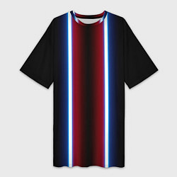 Футболка женская длинная Color white blue red neon, цвет: 3D-принт