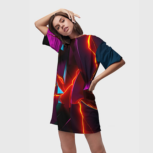 Женская длинная футболка Fractures multicolored tiles / 3D-принт – фото 3
