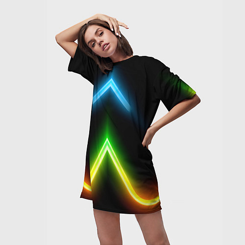 Женская длинная футболка Neon multicolored lines / 3D-принт – фото 3