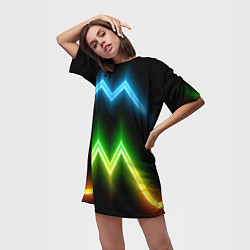 Футболка женская длинная Neon multicolored lines, цвет: 3D-принт — фото 2
