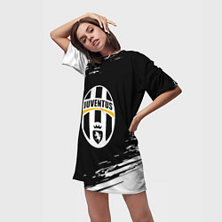 Футболка женская длинная Juventus краски штрихи текстура, цвет: 3D-принт — фото 2