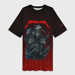 Футболка женская длинная Metallica в виде волков, цвет: 3D-принт
