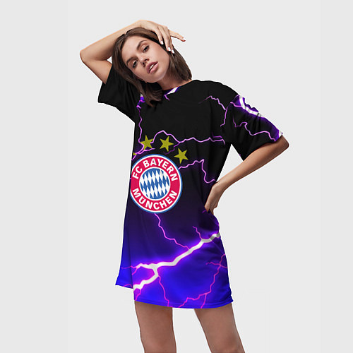 Женская длинная футболка Bayern Mnchen молнии шторм / 3D-принт – фото 3