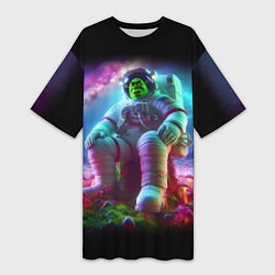 Футболка женская длинная Шрек космонавт на планете неоновых грибов, цвет: 3D-принт