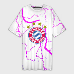 Футболка женская длинная Бавария Мюнхен неоновые молнии, цвет: 3D-принт