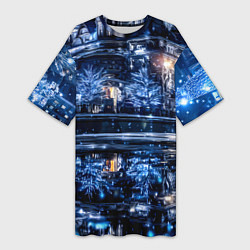 Футболка женская длинная Новогодняя ночная Москва, цвет: 3D-принт