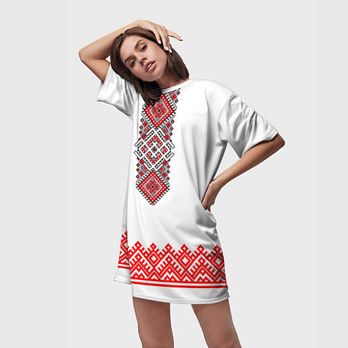 Женская длинная футболка Славянская вышиванка с узорами и оберегом / 3D-принт – фото 3