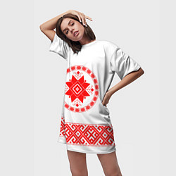 Футболка женская длинная Славянская вышиванка узорная, цвет: 3D-принт — фото 2