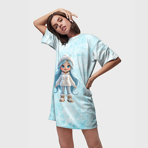 Женская длинная футболка Девочка-зима / 3D-принт – фото 3