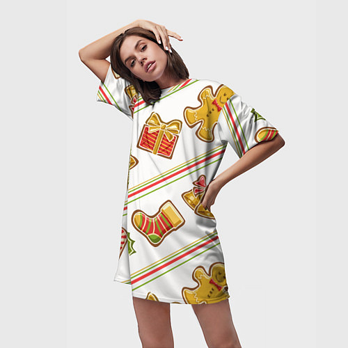 Женская длинная футболка Рождественский дух / 3D-принт – фото 3