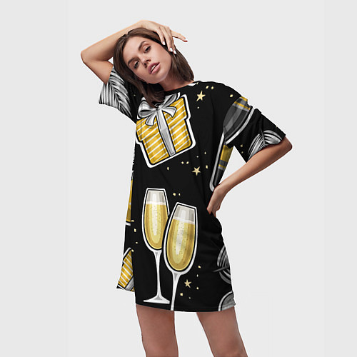 Женская длинная футболка Новогодний вайб / 3D-принт – фото 3