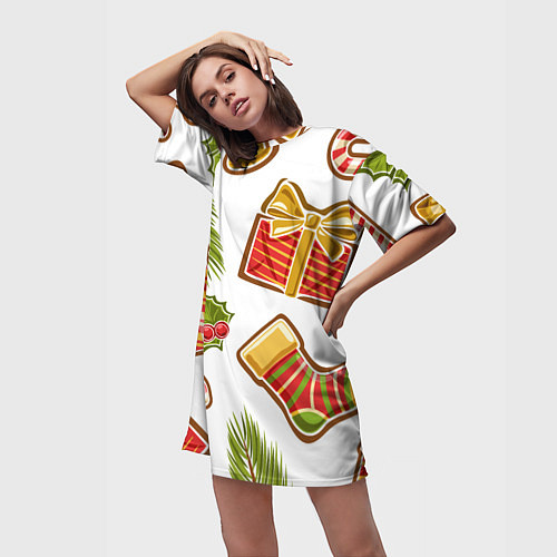 Женская длинная футболка Рождественский вайб / 3D-принт – фото 3