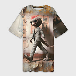 Футболка женская длинная Пришелец в костюме в полосочку, цвет: 3D-принт