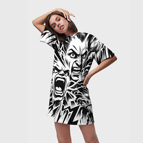 Женская длинная футболка Свирепые лица и молнии - нейроарт / 3D-принт – фото 3