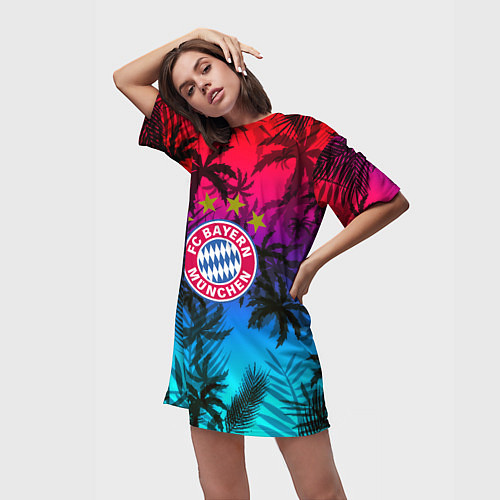 Женская длинная футболка Бавария Мюнхен неон тропики / 3D-принт – фото 3